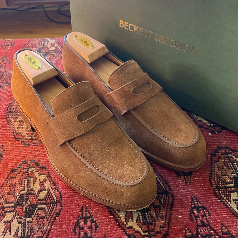 Beckett Simonon Tan Suede Penny Loafers